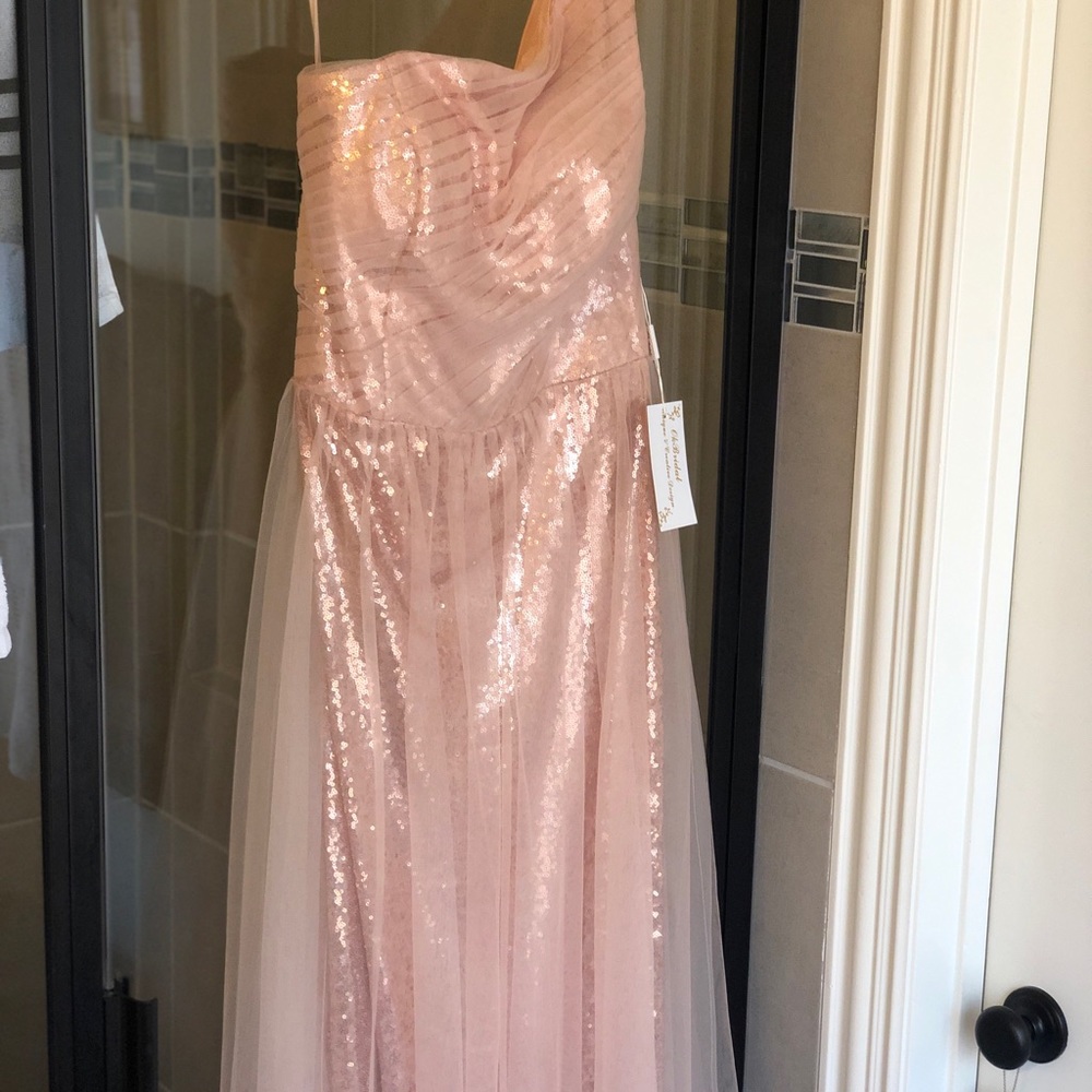 One shoulder sequin rose gold bridesmaid dress